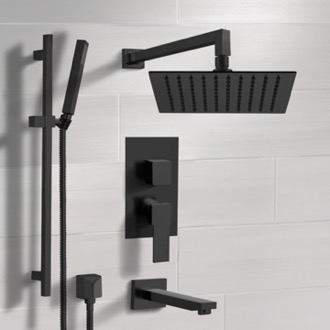 Tub and Shower Faucet Matte Black Tub and Shower Faucet with Rain Shower Head and Hand Shower Remer TSR35
